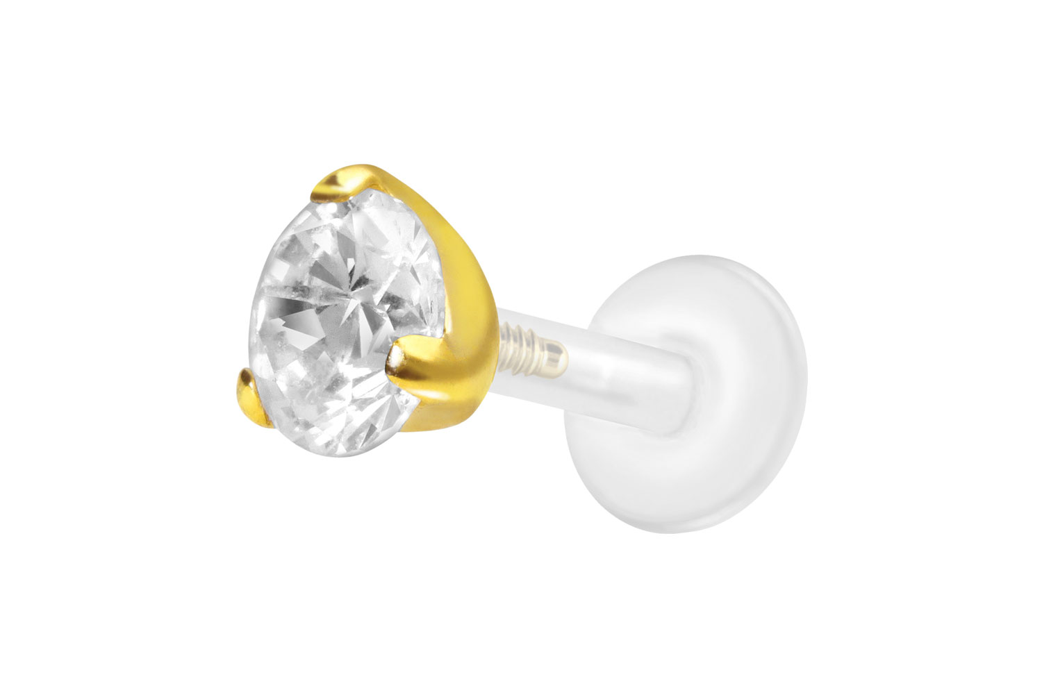 PTFE Labret Piercing mit Innengewinde + Titan-Aufsatz EINGEFASSTER KRISTALL